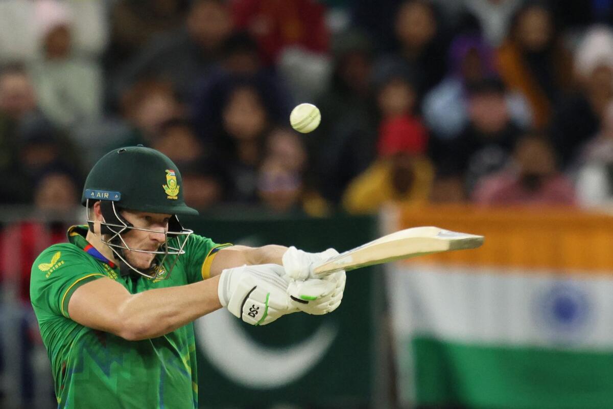 South Africa's David Miller plays a shot during the ICC T20 World Cup match against  India. (AFP)