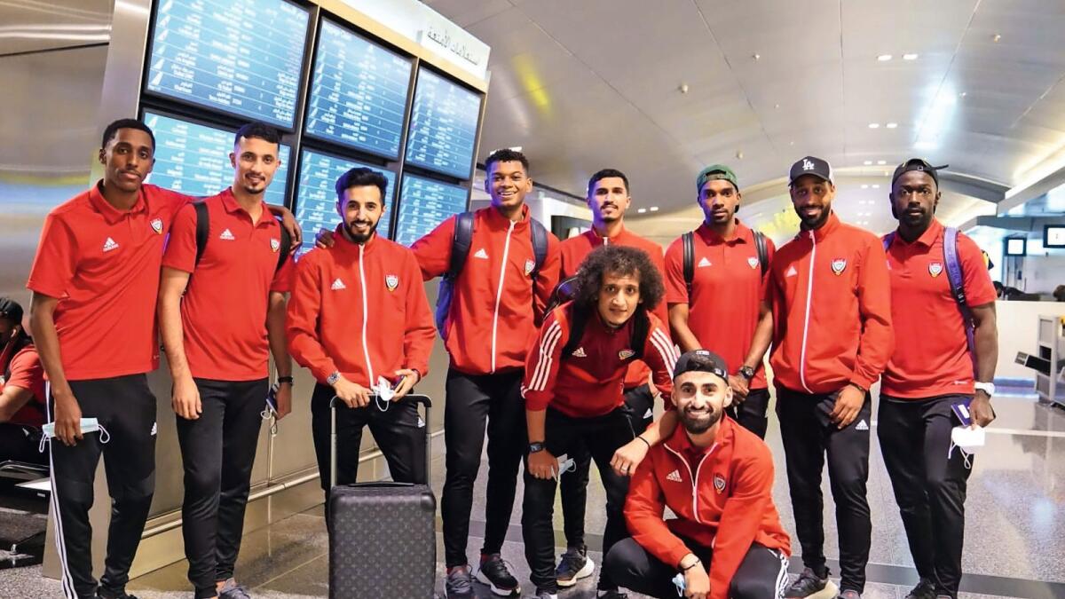 The UAE players after their arrival in Doha. — UAEFA Twitter