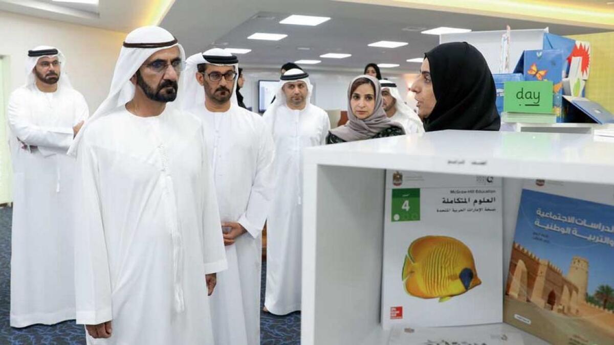 Shaikh Mohammed being briefed about the Ministry of Education’s comprehensive plan to improve public school education.