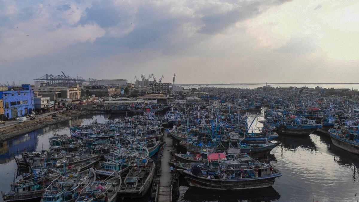 Fishing boats are anchored at the Karachi fish harbour. Photo: AFP