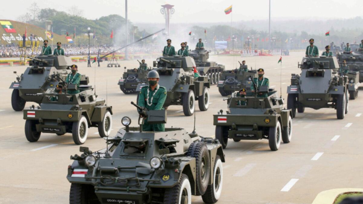 Military personnel a parade on Armed Forces Day in Naypyitaw, Myanmar. — Reuters file