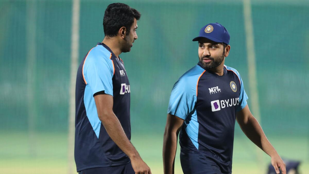 India's T20I captain Rohit Sharma with Ravichandran Ashwin during a training session ahead of the New Zealand series. (BCCI Twitter)