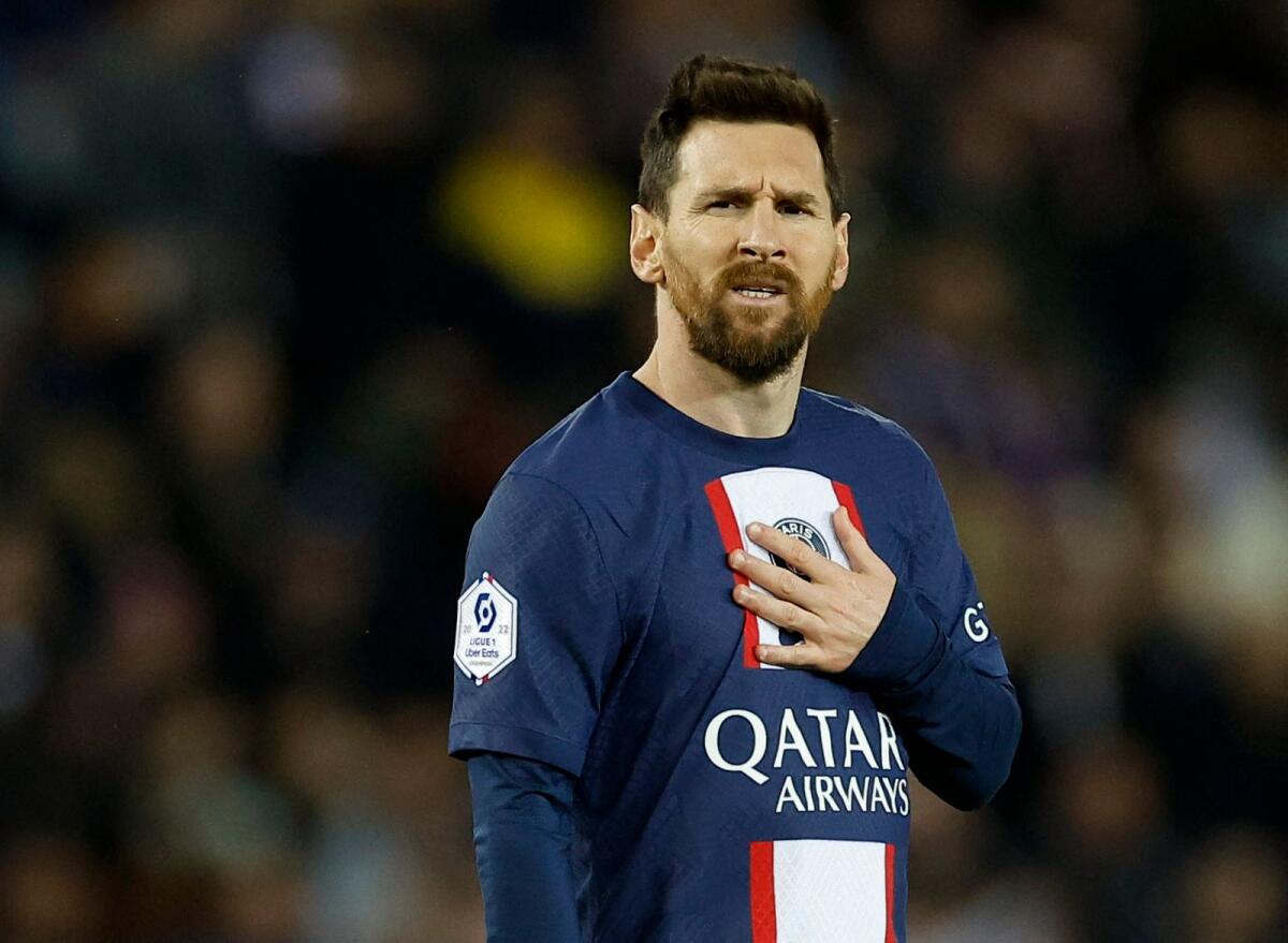 Paris St Germain's Lionel Messi reacts during the match. — Reuters
