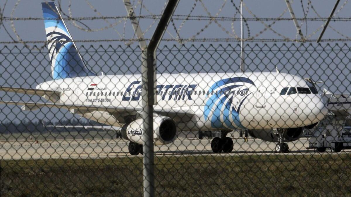 The hijacked EgyptAir plane on the runway at Larnaca airport.