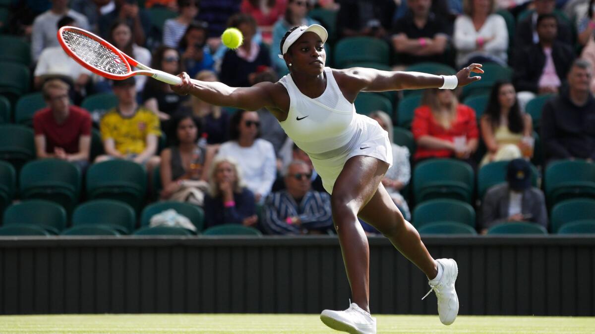 Sloane Stephens in action during her first round match against Czech Republic's Petra Kvitova. — Reuters