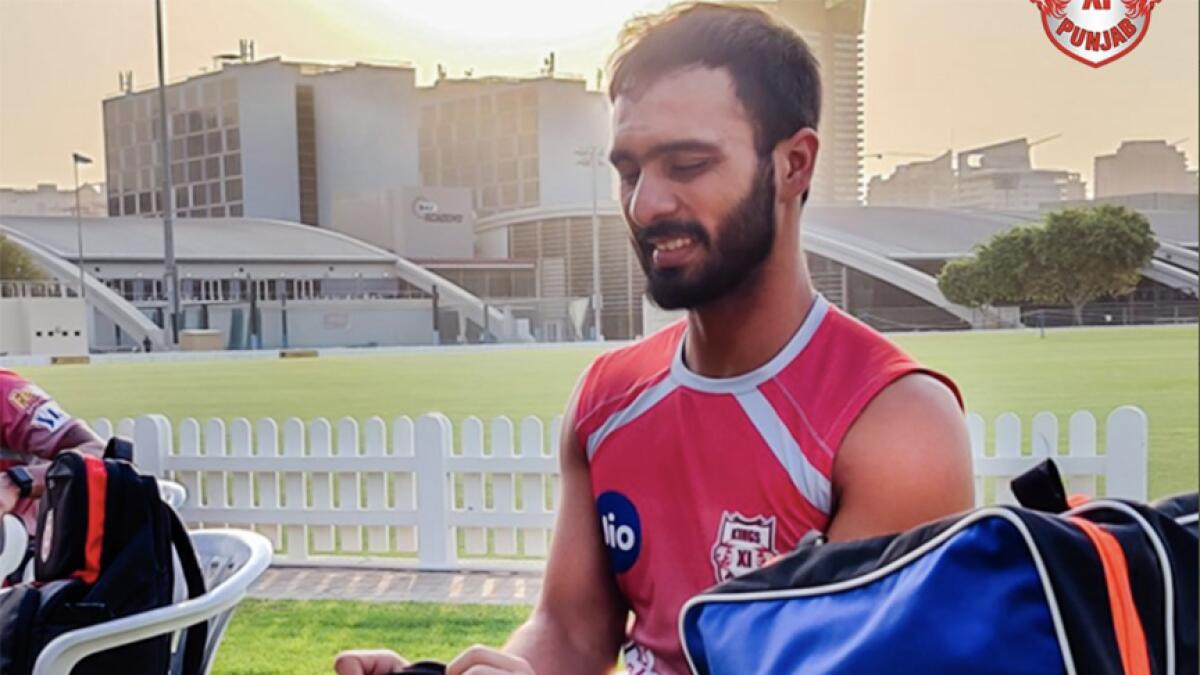 Kings XI Punjab's Mandeep Singh gets ready ahead of the team's training session in Dubai on Wednesday. — Kings XI Punjab Twitter