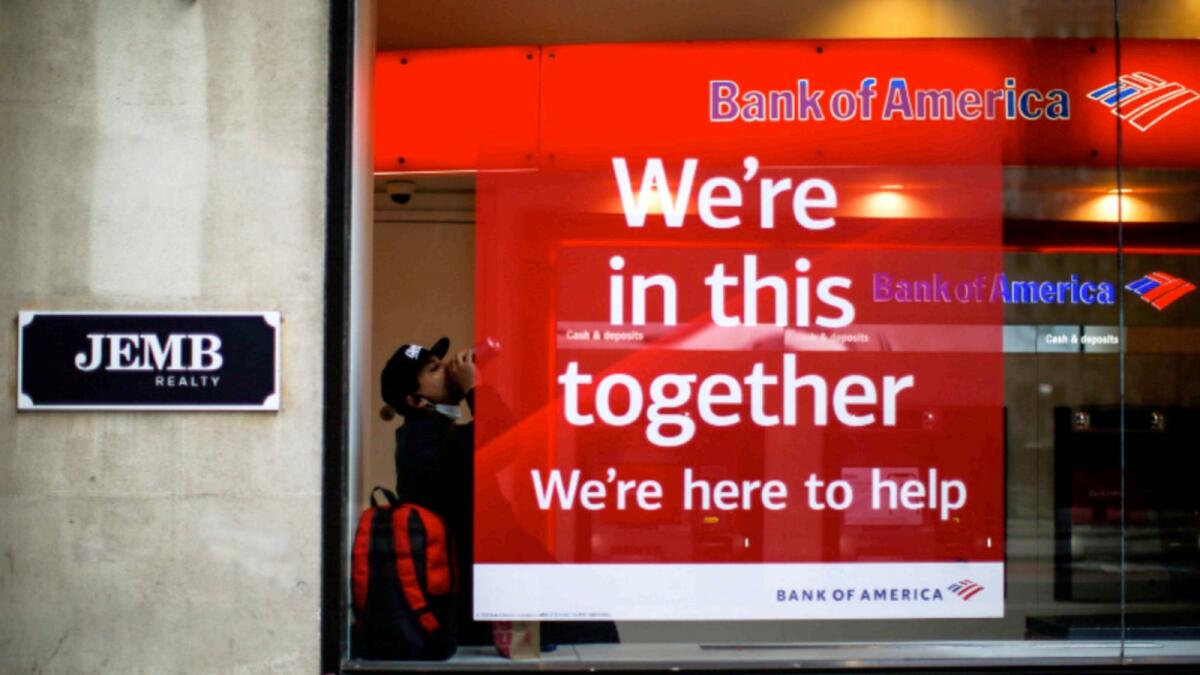 A billboard outside a Bank of America branch in New York. — Reuters