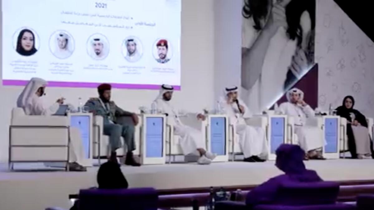 Participants at a panel discussion of Child Safety Forum 2021 in Sharjah.