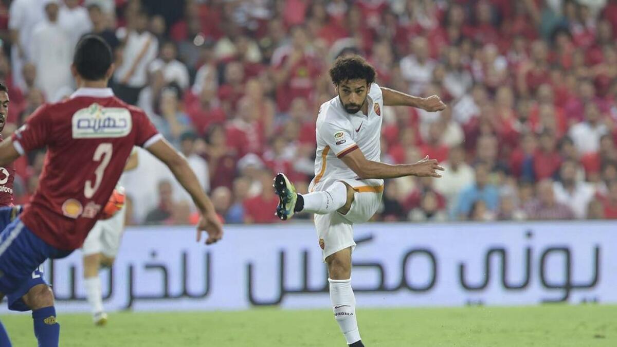 Action from the Roma v Al Ahly match.