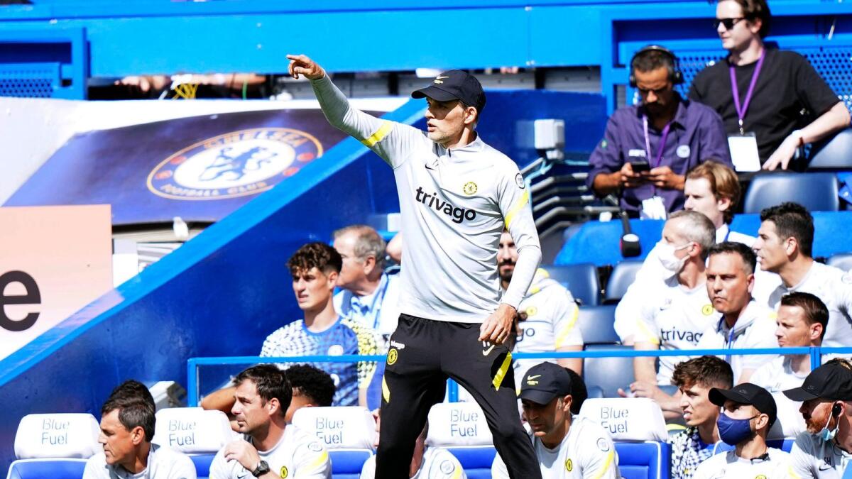 Chelsea manager Thomas Tuchel gestures on the touchline during the Premier League match against Crystal Palace at Stamford Bridge. — AP