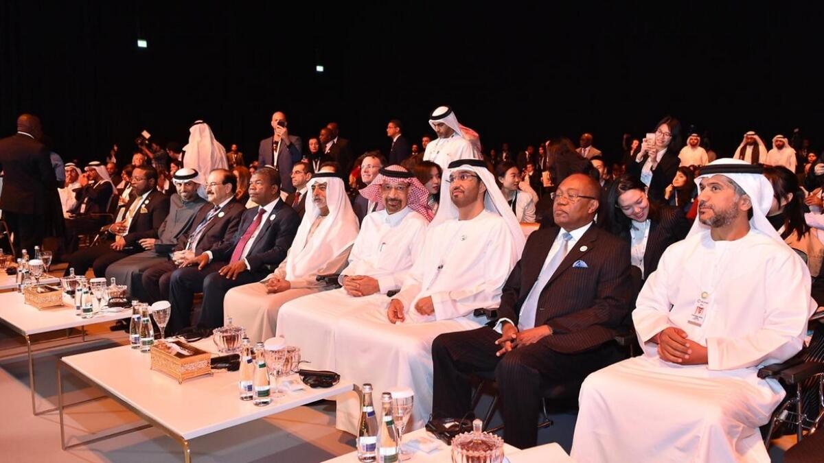 UAE's Minister of Tolerance Sheikh Nahyan bin Mubarak Al Nahyan, Saudi Energy Minister Khalid Al Falih, UAE Minister of State and Group CEO of Adnoc Dr Sultan bin Ahmad Sultan Al Jaber and other guests attending the event. - Supplied photo