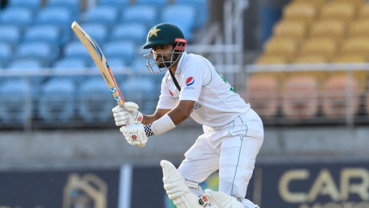 Pakistan captain Babar Azam plays a shot. (ICC Twitter)