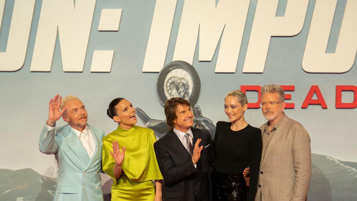 Actor Tom Cruise with Simon Pegg, Hayley Atwell, Pom Klementieff and Christopher McQuarrie on red carpet for Mission: Impossible – Dead Reckoning Part One premiere in Abu Dhabi. — File Photo by Shihab