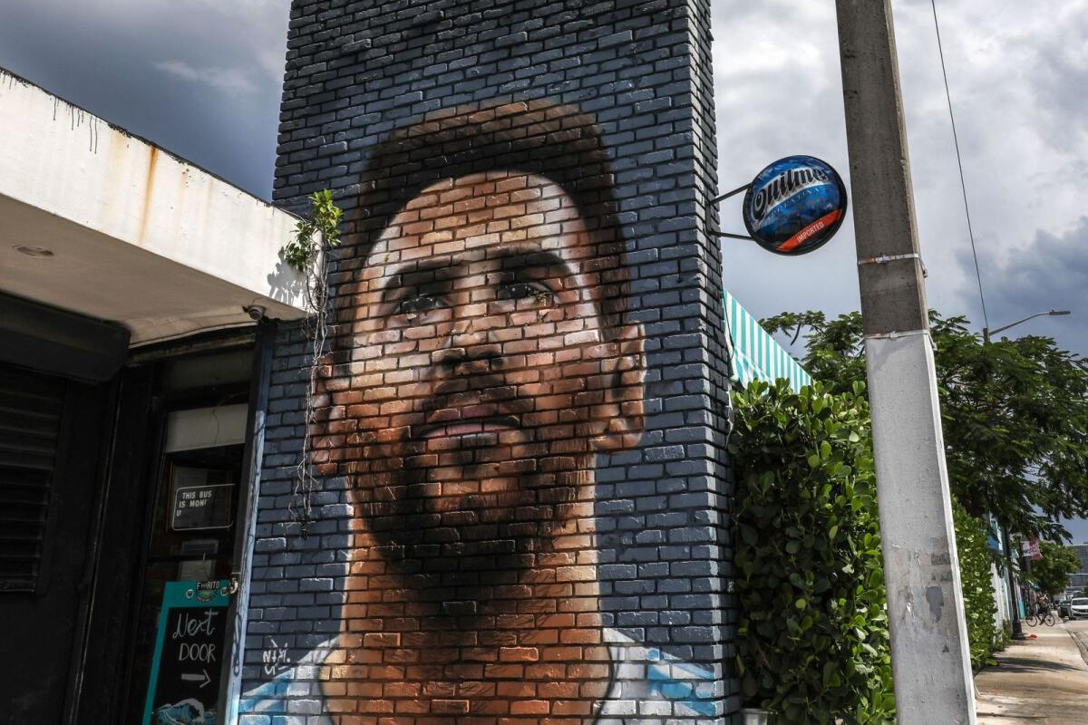 A mural depicting Argentine football player Lionel Messi is pictured in Miami on Wednesday. — AFP