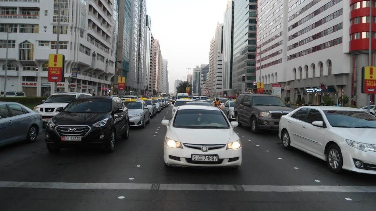 Traffic jam at Electra street in Abu Dhabi during peak hour of Ramadan. - KT Photos by Syed Hameeduddin Quadri.