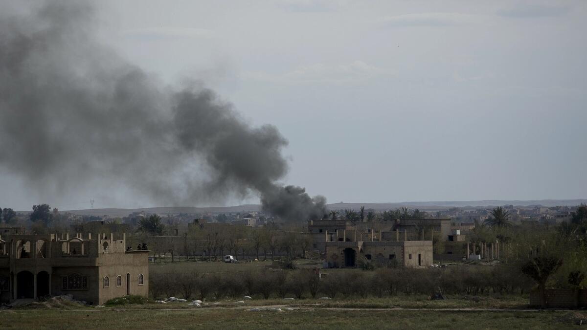 Smoke rises from a strike on Baghouz, Syria, on the Daesh groups last piece of territory on Friday, March 22, 2019.-AP