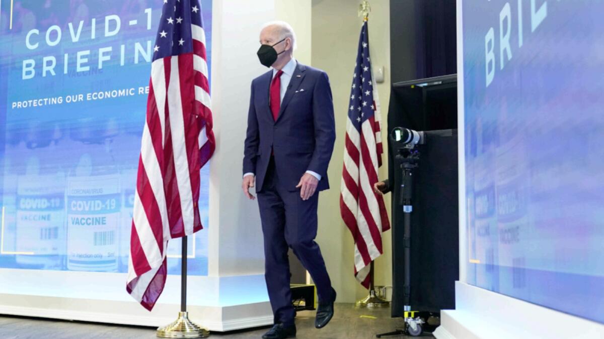 President Joe Biden arrives to meet with the White House Covid-19 Response Team on the latest developments related to the Omicron variant. — AP
