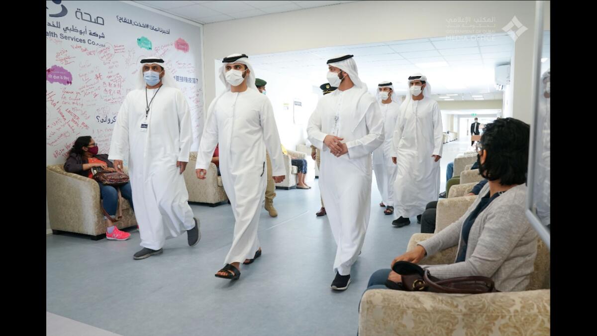 Sheikh Mansoor during his visits to Covid vaccine centres in Dubai.
