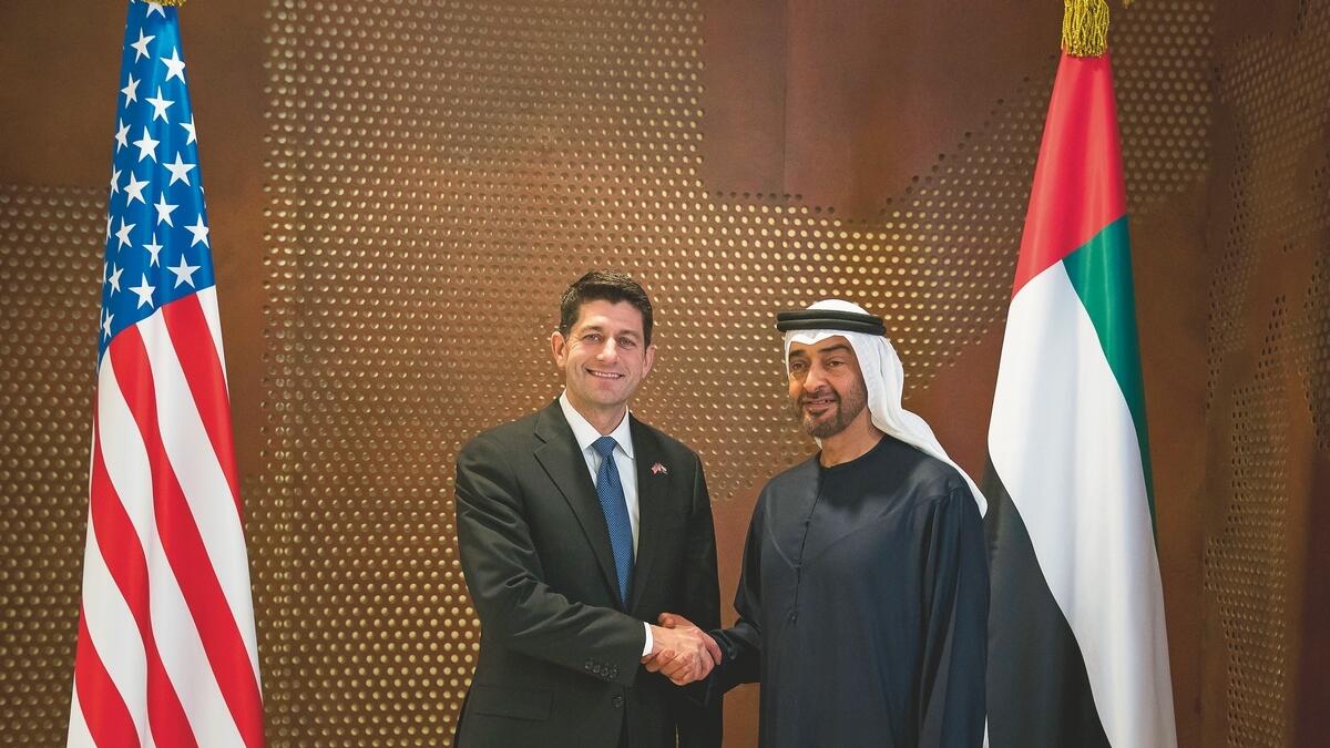 His Highness General Sheikh Mohamed bin Zayed Al Nahyan with Paul Ryan, the Speaker of the US House of Representatives.