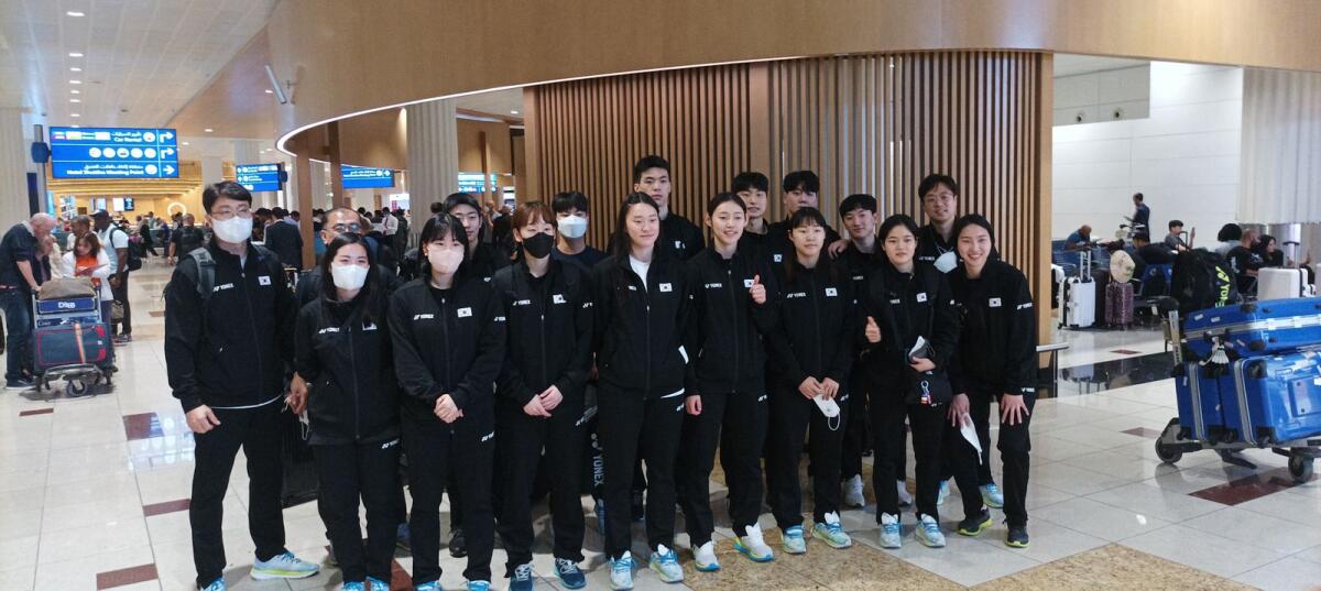 Members of the South Korean team after their arrival in Dubai for the Badminton Asia Mixed Team Championship. — Supplied photo