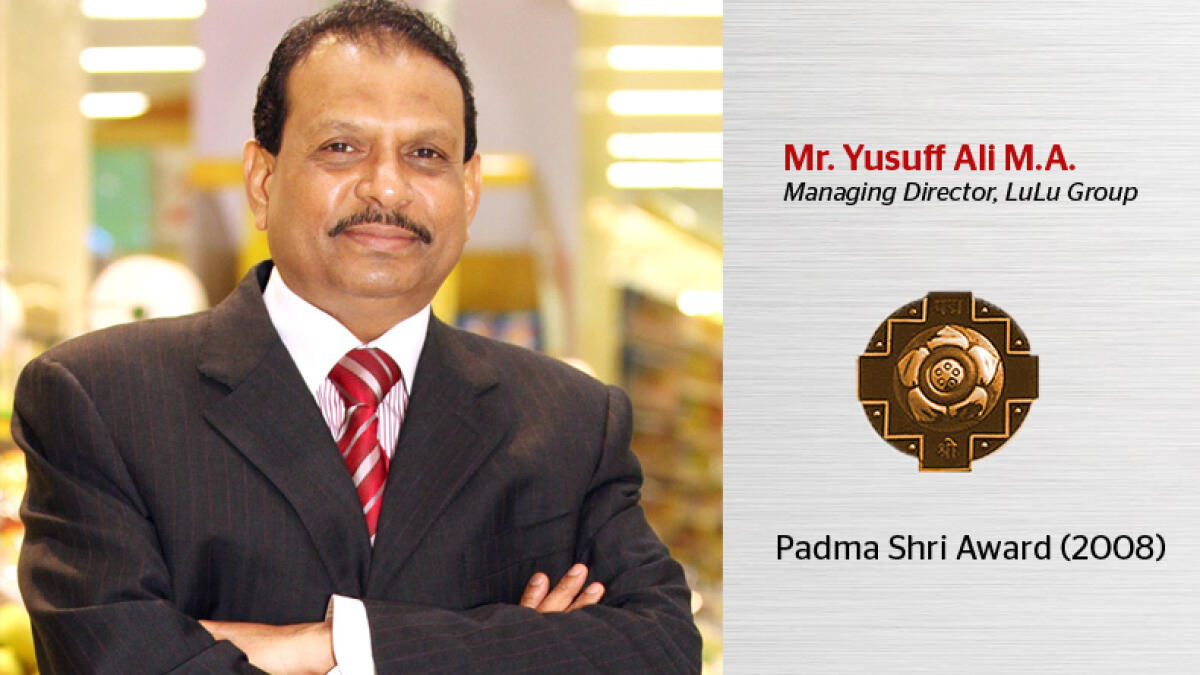 Yusuff Ali M.A. is the Managing Director of Abu Dhabi-headquartered EMKE LuLu Group of companies that owns the Lulu Hypermarket chain in Middle East. The first NRI from Middle East to be conferred with Padma Shri Award in 2008.