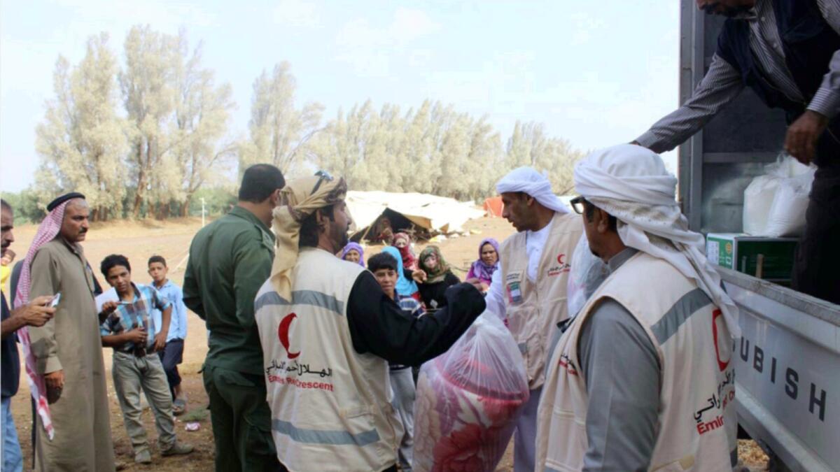 UAE relief response team at the Emirati-Jordanian camp for Syrian refugees in Mrajeeb Al Fhood. — Wam file