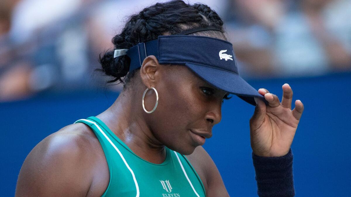 Venus Williams during her defeat to Alison van Uytvanck in the US Open first round. (AFP)