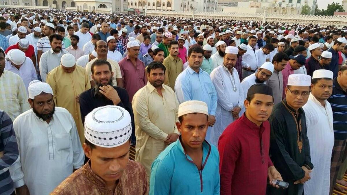 Thousands gather to offer prayers at Eid Musalla in Sharjah. Photo by M.Sajjad/ Khaleej Times