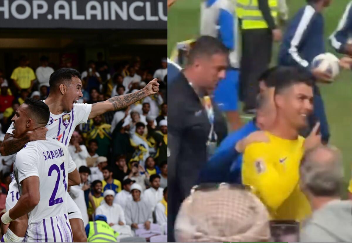 Al Ain players celebrate the win and Cristiano Ronaldo reacts after the match. — X