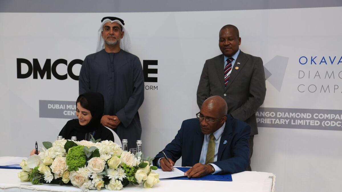 Feryal Ahmadi, chief operating officer of DMCC, and Mmetla Masire, managing director of ODC, signed the agreement. — Supplied photo