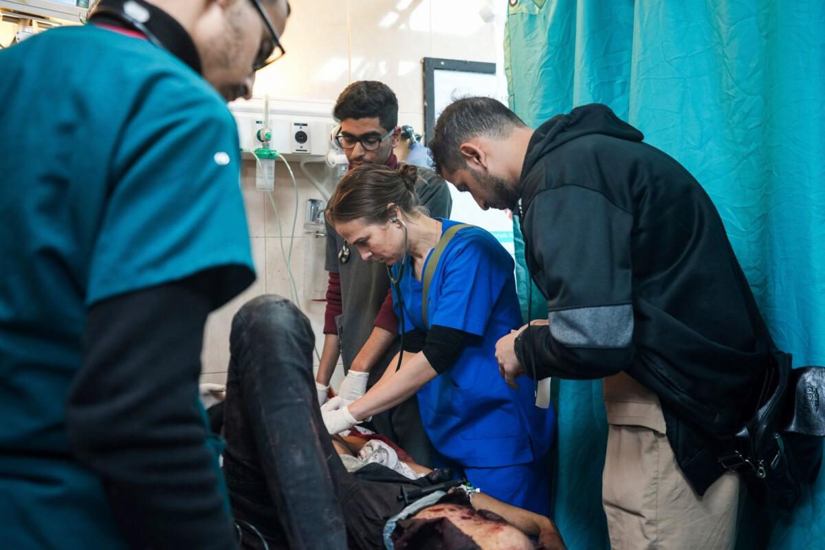 Paediatrician Tanya Haj-Hassan examines wounded children at Al Aqsa Martyrs Hospital in Deir Al Balah, central Gaza on March 16, 2024. — AP