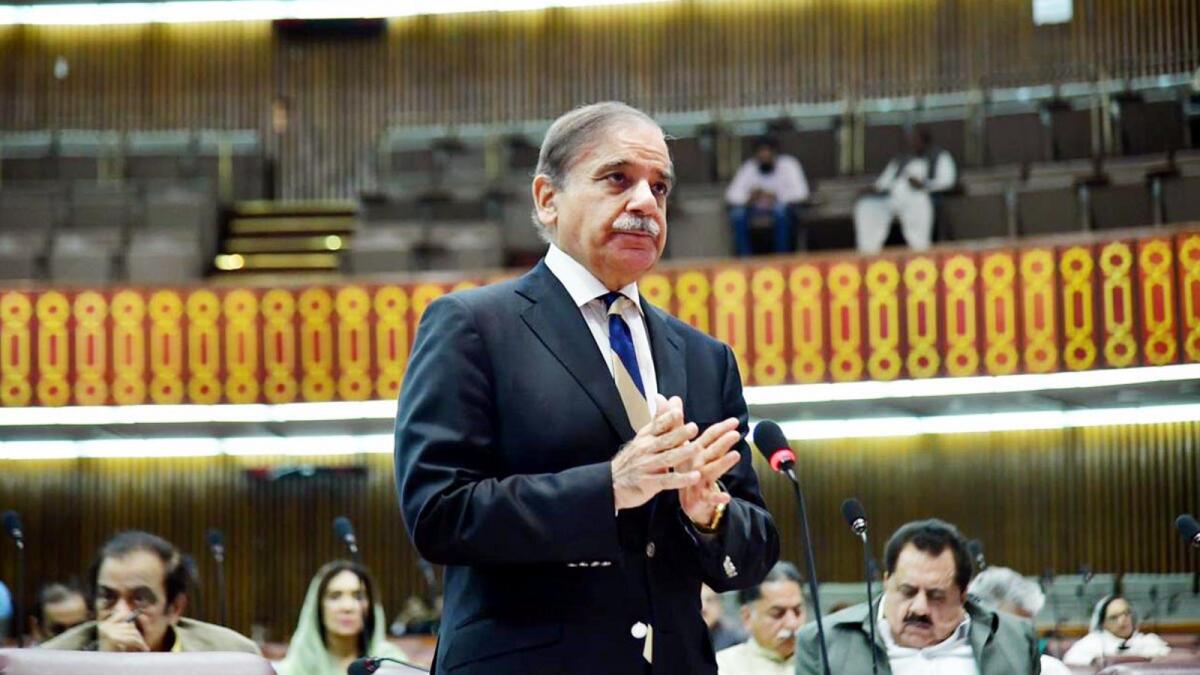Prime Minister Shehbaz Sharif addressing a session of the National Assembly.  — APP file