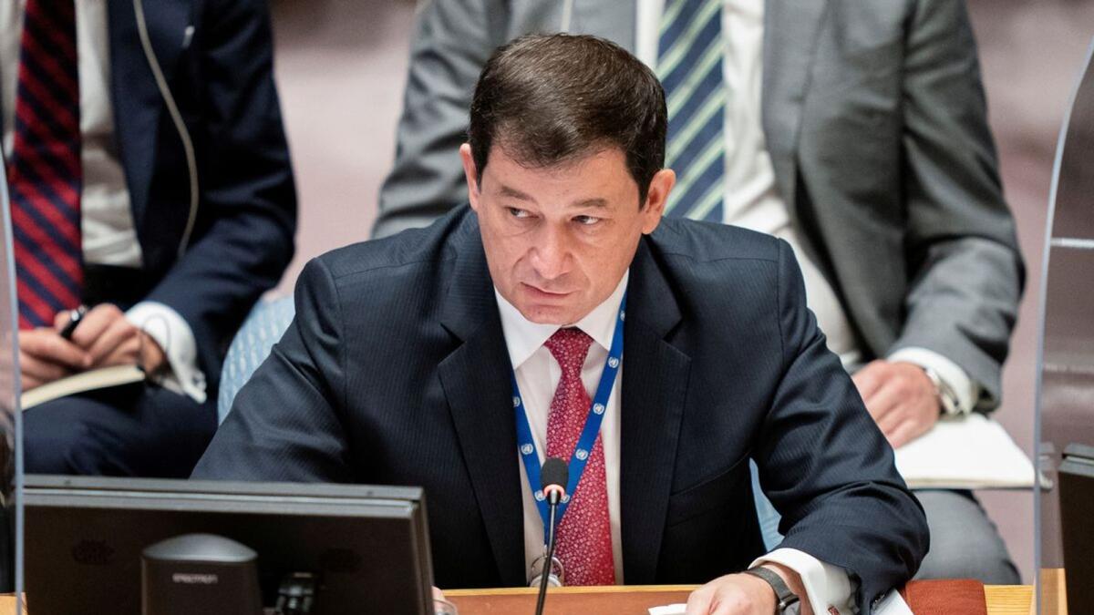 First Deputy Permanent Representative of Russia to the United Nation Dmitry Polyanskiy speaks during a meeting of the United Nations Security Council at the 76th Session of the UN General Assembly on September 23, 2021. —Reuters file 