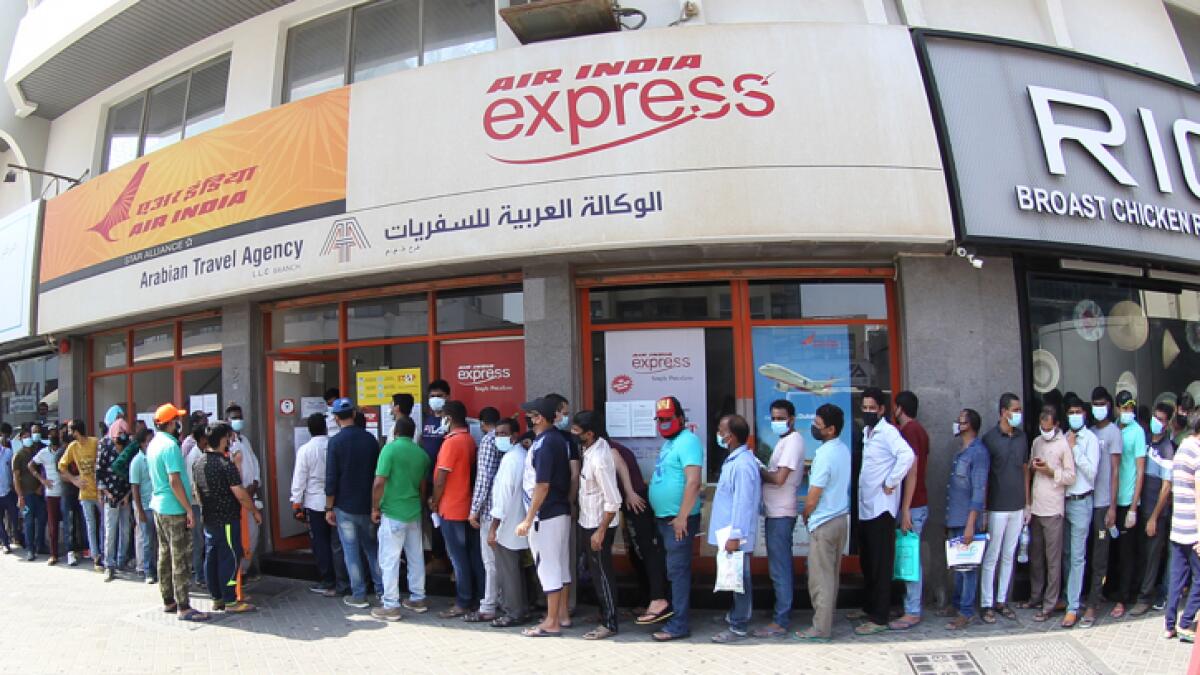 Indian expats at an Air India office in Deira, Dubai, to register with Indian missions in the UAE to secure seats on the Vande Bharat Mission flights. Photo: Juidin Bernarrd/Khaleej Times