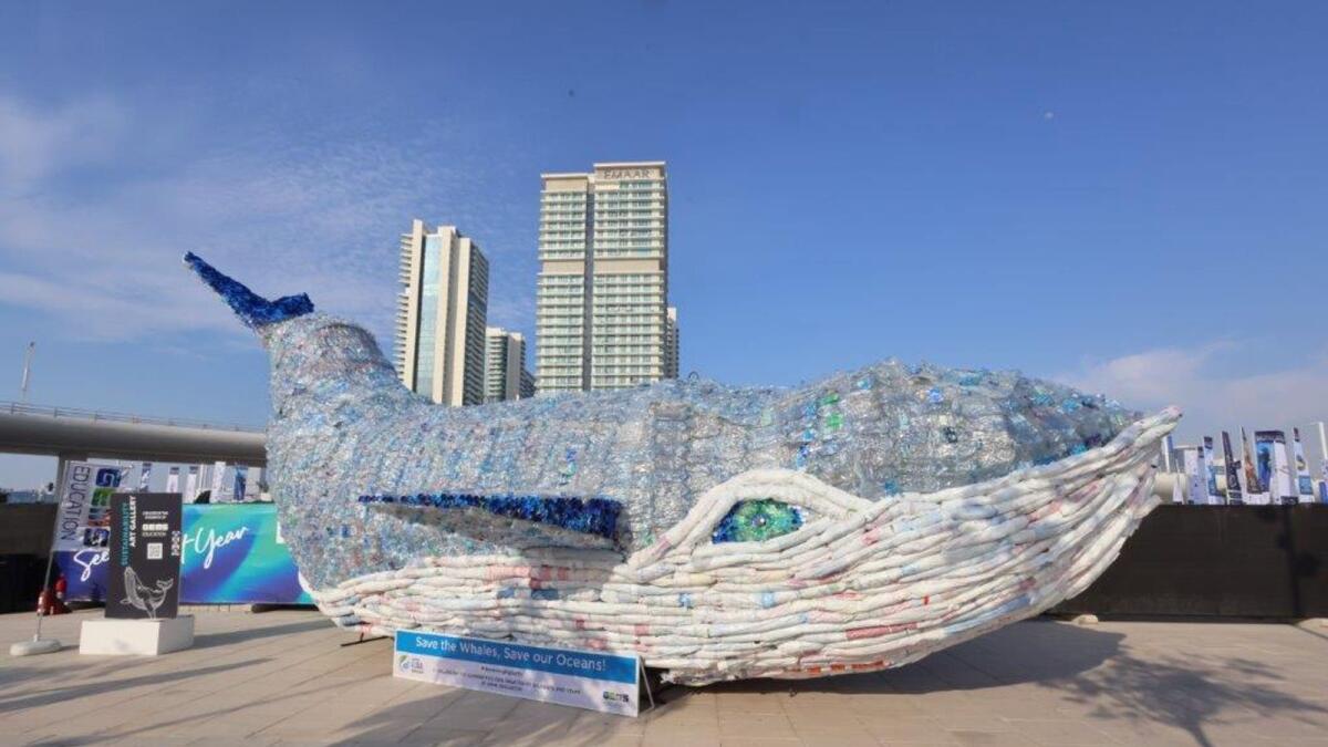 A huge 13-metre whale crafted from recyclable materials was on display at the Dubai International Boat Show. - Supplied photo