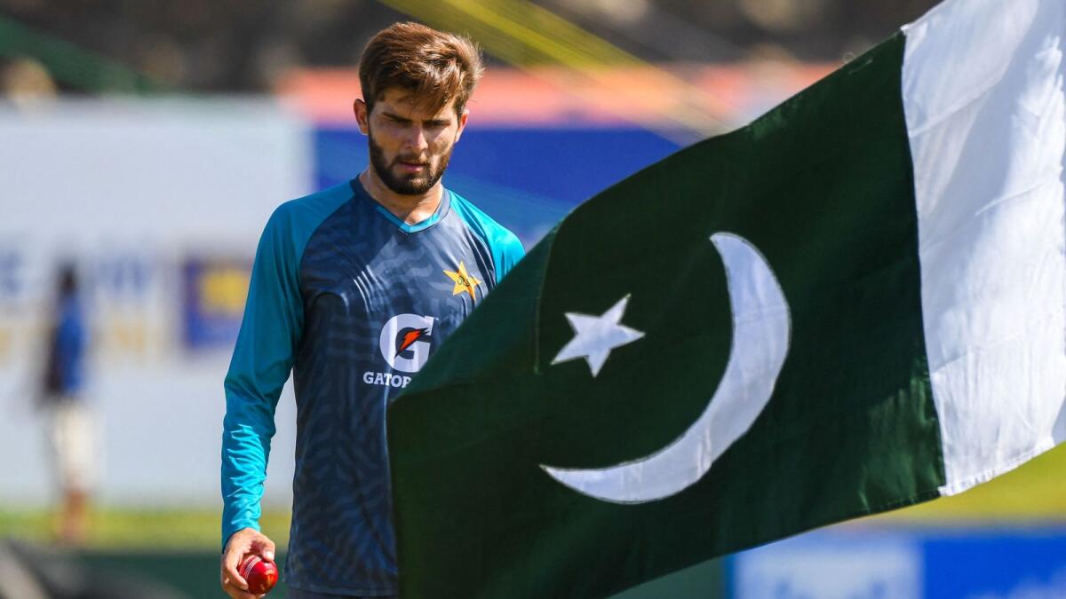 Pakistan's Shaheen Shah Afridi during a practice session ahead of the first Test against Sri Lanka at the Galle International Cricket Stadium on Friday. — AFP