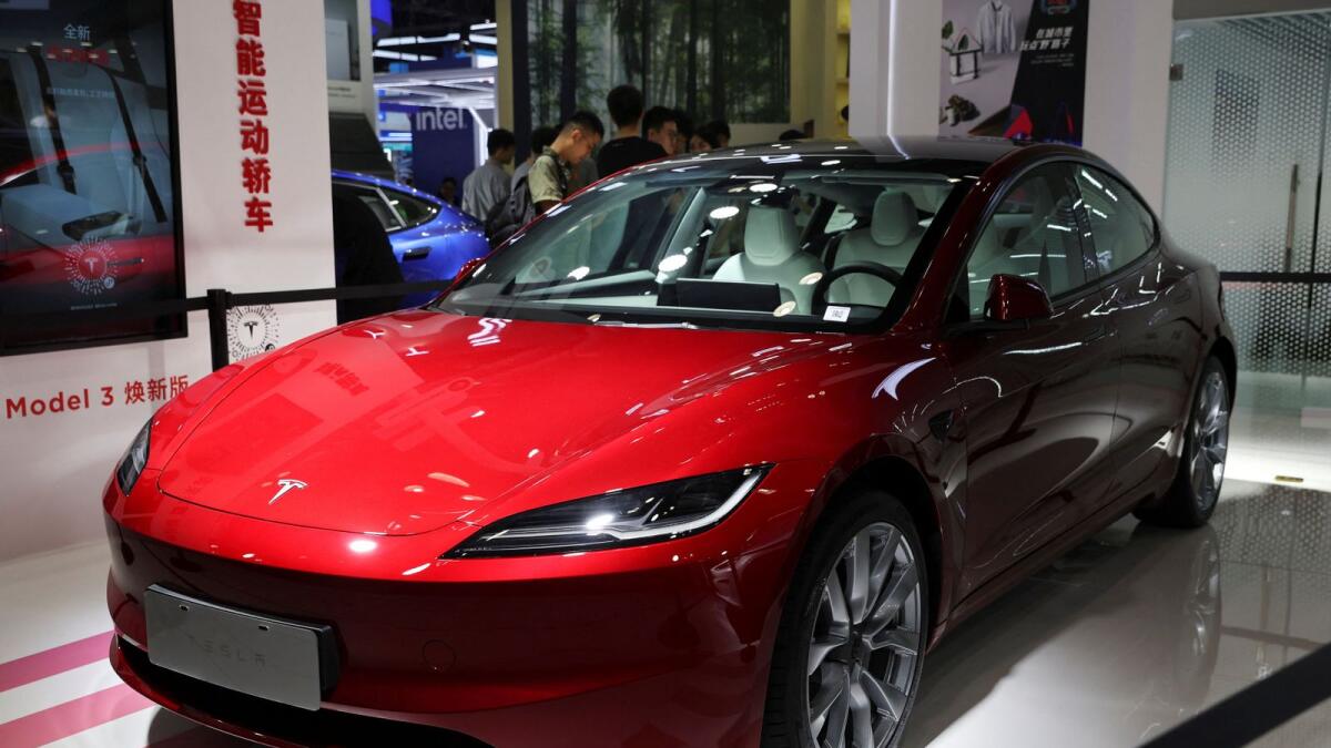Tesla's new Model 3 sedan is seen displayed at the China International Fair for Trade in Services (CIFTIS) in Beijing. — Reuters