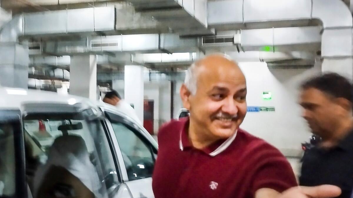 AAP leader Manish Sisodia after being produced in the Rouse Avenue Court in connection with the Delhi liquor scam in New Delhi on Saturday. — PTI file