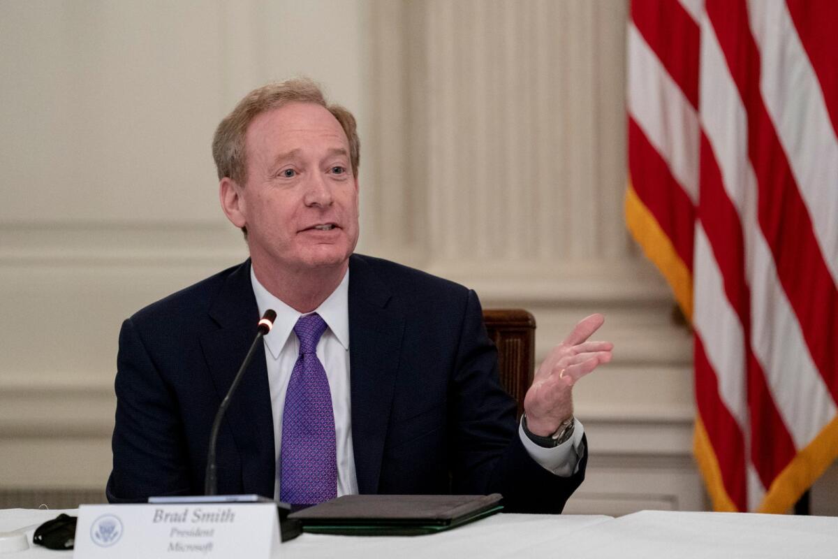 Brad Smith, President of Microsoft, during a meeting at the White House in Washington, on May 29, 2020.  (Erin Schaff/The New York Times)
