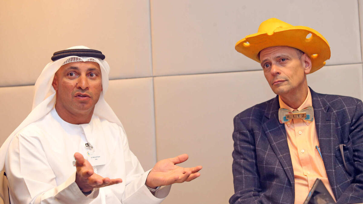 Dr Abdulla Al Karam in conversation with Stephen Ritz at the Mohammed Bin Rashid Academic Centre in Dubai.