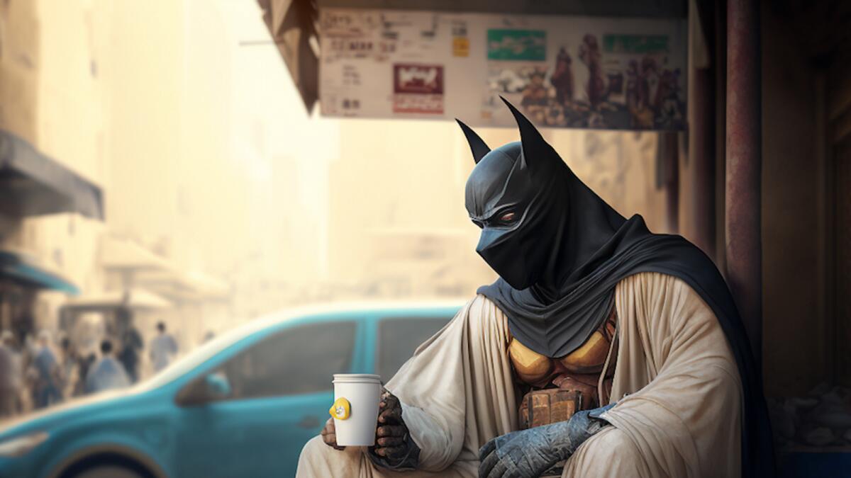 Batman enjoying kadak by the street in Satwa