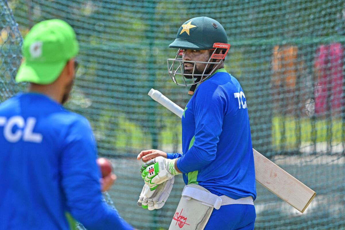 Pakistan captain Babar Azam (right) during a practice session. — AFP file
