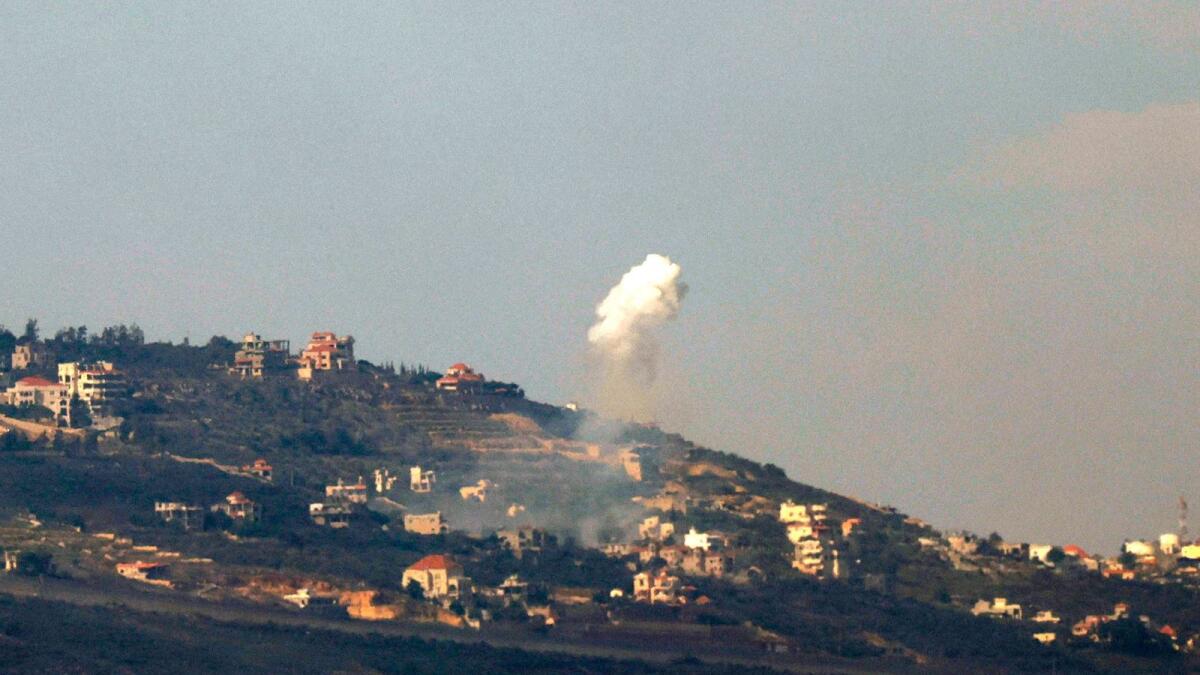 This picture taken from an Israeli position along the border with southern Lebanon shows smoke billowing above the Lebanese village of Odaisseh during Israeli bombardment. — AFP