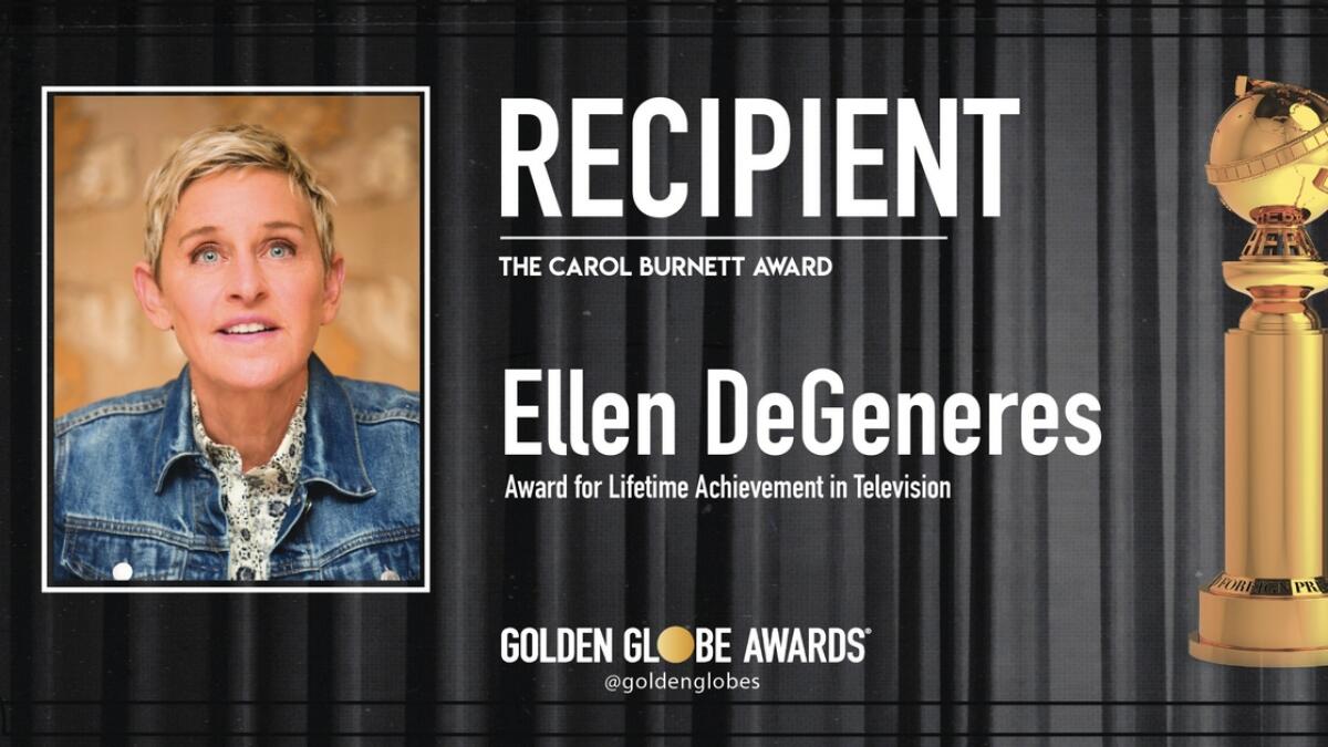 DeGeneres applauds uplifting TV as she accepts Golden Globes honour.