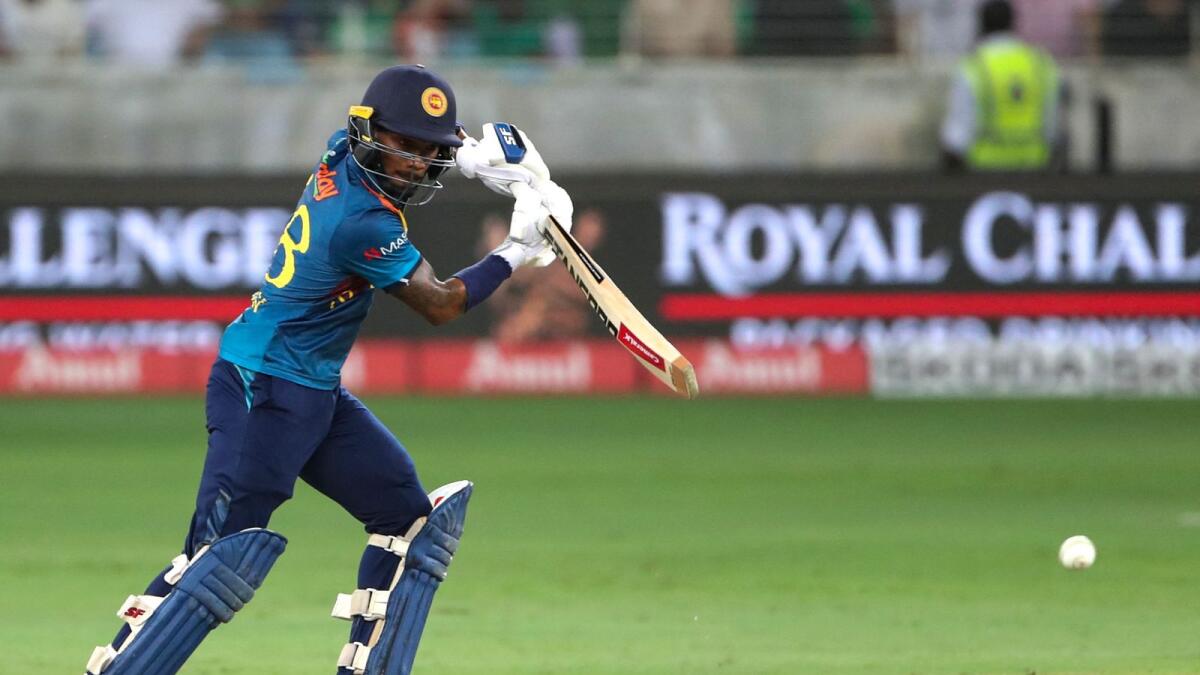 Sri Lanka's Pathum Nissanka plays a shot during the match against Pakistan in Dubai on Friday. — AFP