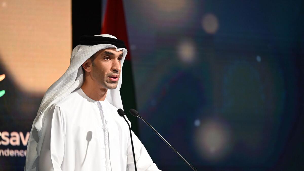 Dr Thani Al Zeyoudi, Minister of state for foreign trade addressing the gathering during a gala dinner to mark the partnership of UAE and India