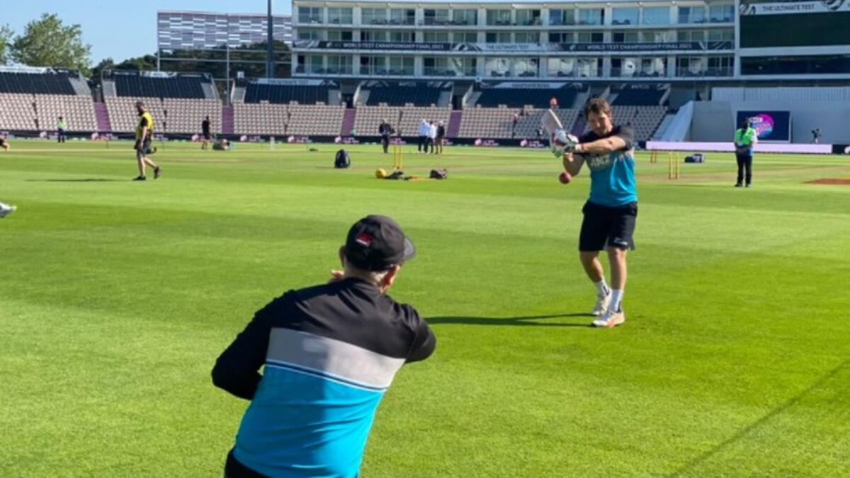 New Zealand players during a practice session at the Ageas Bowl in Southampton on Wednesday. (Blackcaps Twitter)
