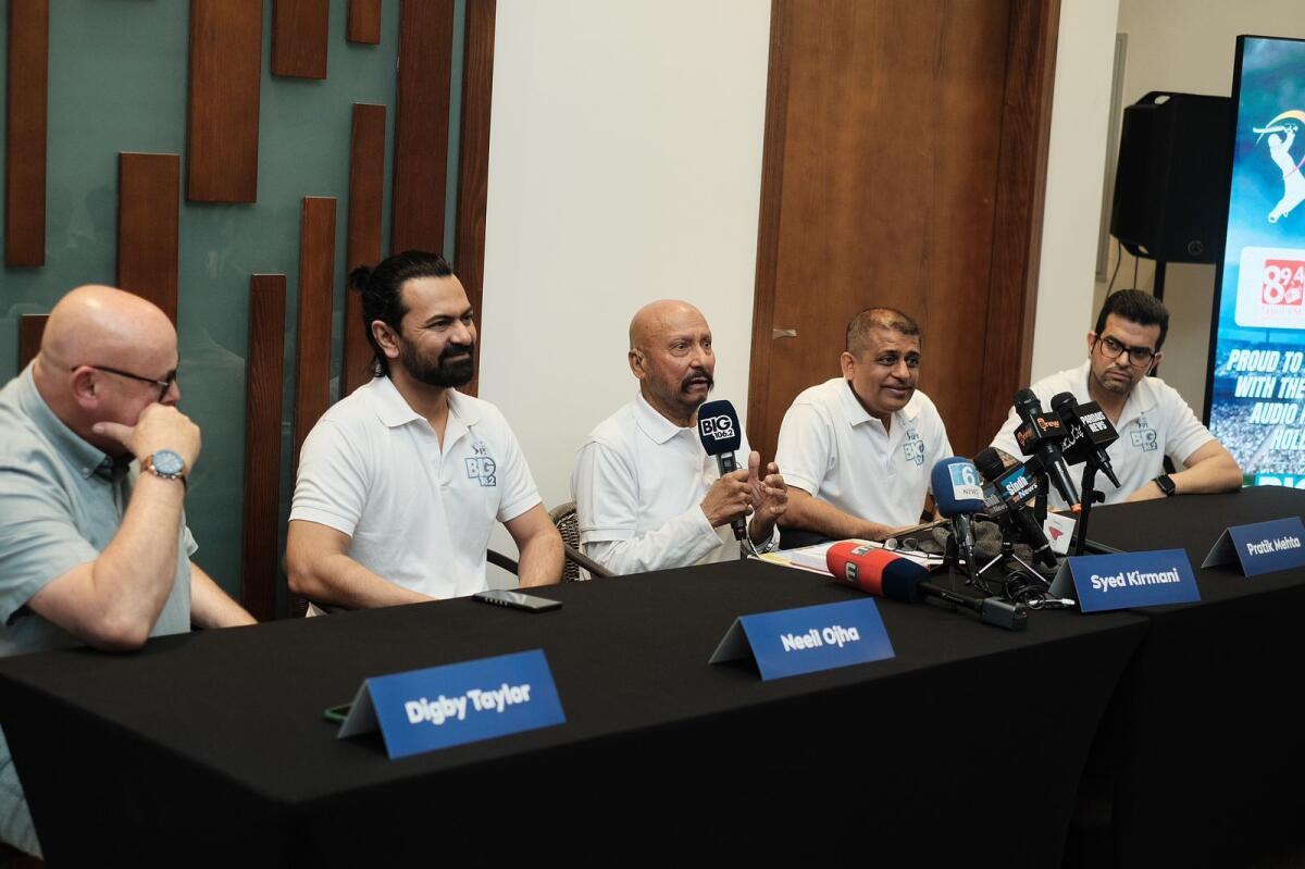 Syed Kirmani (centre) during a press conference in Dubai. — Supplied photo