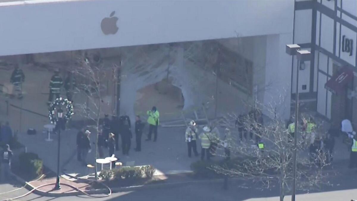 Screengrab from a Twitter video shows the accident in an Apple store in Massachusetts.