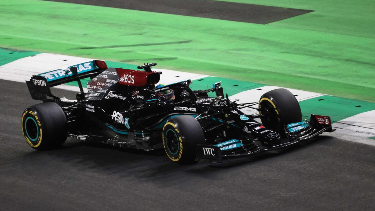 Mercedes' British driver Lewis Hamilton competes in the Formula One Saudi Arabian Grand Prix. (AFP)